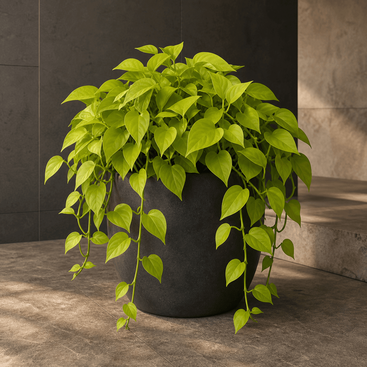 AI-generated concept of Neon Pothos; Neon Pothos identity requires verification