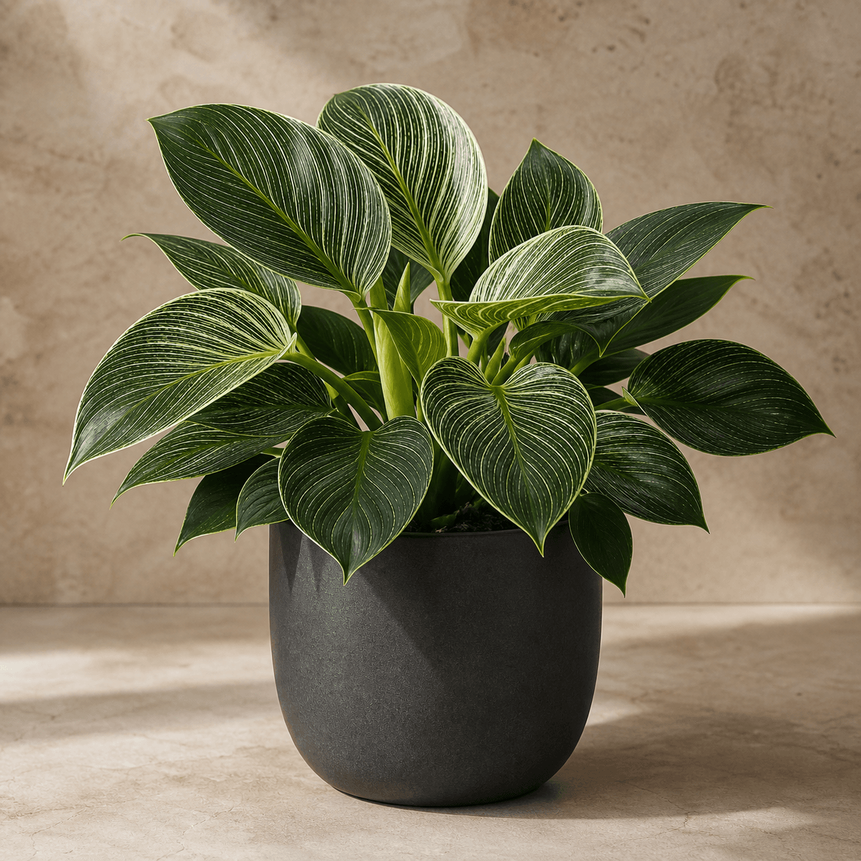 AI-generated concept of Philodendron Birkin; Philodendron Birkin identity requires verification