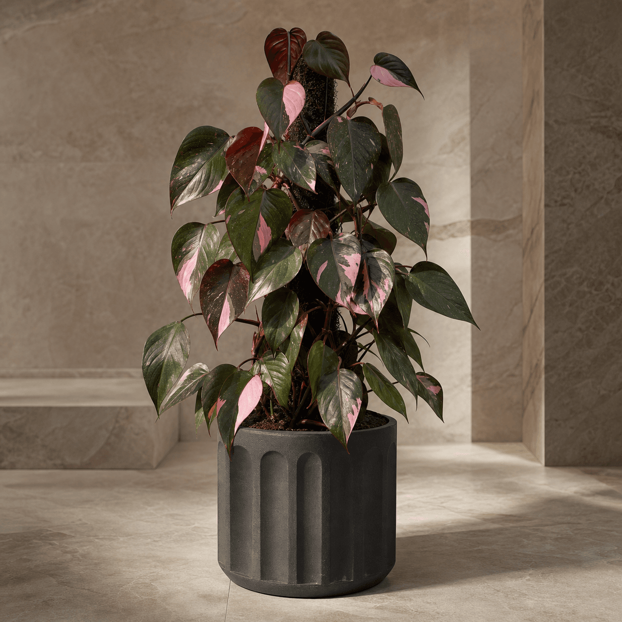 AI-generated concept of Philodendron Pink Princess; Philodendron Pink Princess identity requires verification