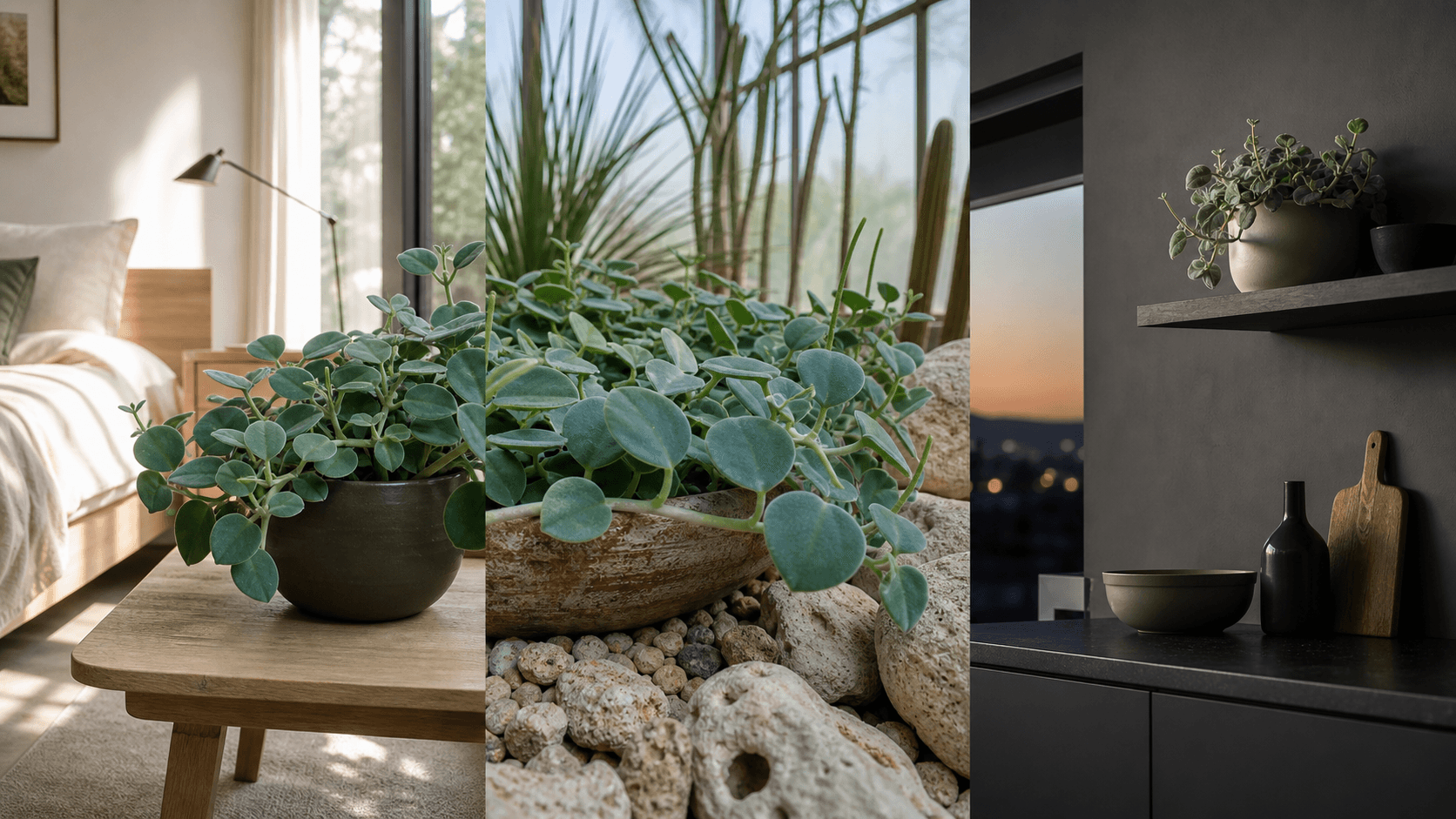 Incana radiator plant shown in three settings: Executive office, Refined living room, Bright conservatory