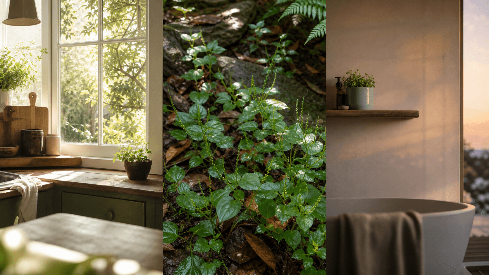 Pellucida radiator plant shown in three settings: Executive office, Refined living room, Bright conservatory